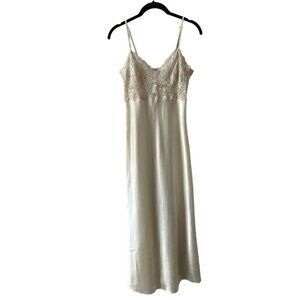 Vintage Anywear Anytime Floral Lace Sheer Bust Slip Dress Cream Small